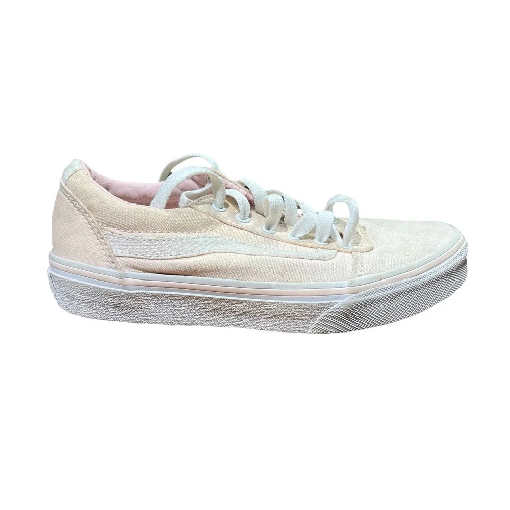 Vans Girls Canvas Chalk Pink‎ White Lace Up Low Top Shoes Sneakers Size 2